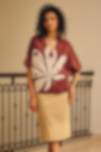 Brown Soft Crinkled Cotton Floral Printed Top by Khara Kapas at Pernia's Pop Up Shop