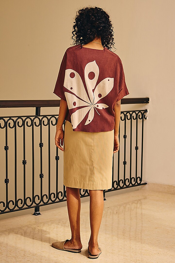 Brown Soft Crinkled Cotton Floral Printed Top by Khara Kapas at Pernia's Pop Up Shop