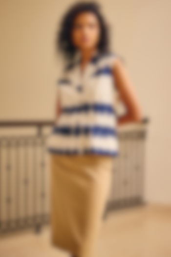 Off-White Soft Cotton Mul Shibori Dyed Shirt by Khara Kapas at Pernia's Pop Up Shop