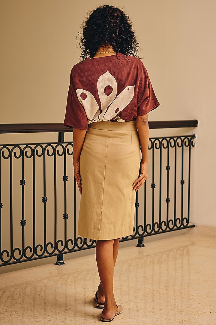 Beige Twill Pencil Skirt by Khara Kapas at Pernia's Pop Up Shop