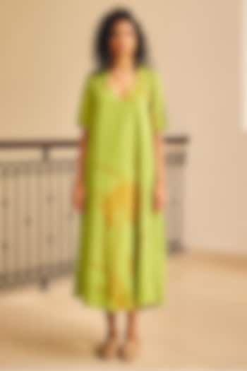 Lime Green Soft Cotton Floral Maxi Summer Dress by Khara Kapas at Pernia's Pop Up Shop