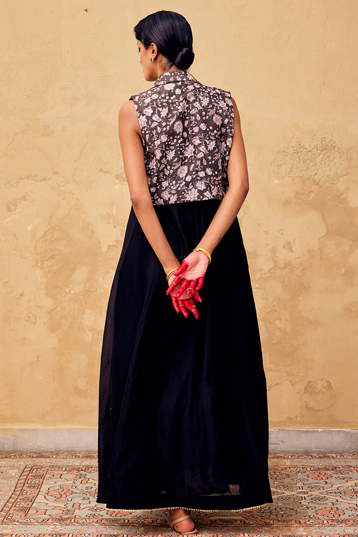 Black Chanderi Halter Maxi Dress With Jacket by Khara Kapas at Pernia s Pop Up Shop 2024