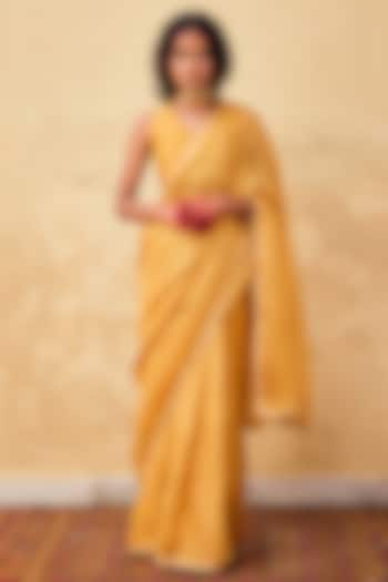 Mustard Yellow Silk Gota Embroidered Saree Set by Khara Kapas at Pernia's Pop Up Shop