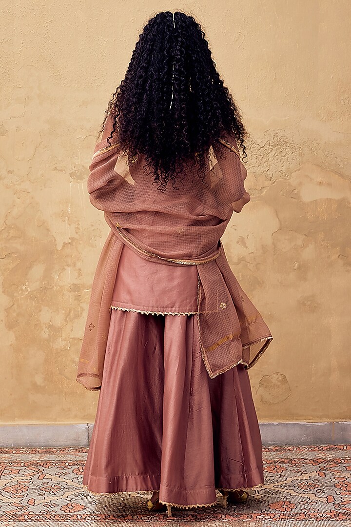 Rose Mauve Chanderi Wedding Sharara Set by Khara Kapas at Pernia's Pop Up Shop