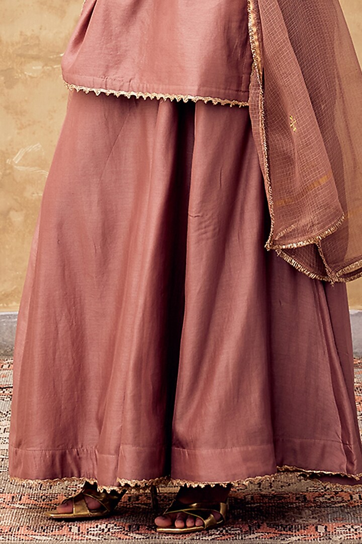 Rose Mauve Chanderi Wedding Sharara Set by Khara Kapas at Pernia's Pop Up Shop