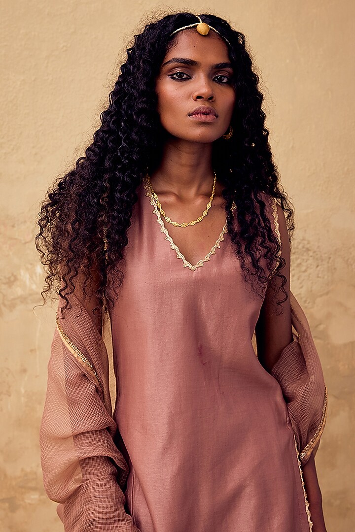 Rose Mauve Chanderi Wedding Sharara Set by Khara Kapas at Pernia's Pop Up Shop