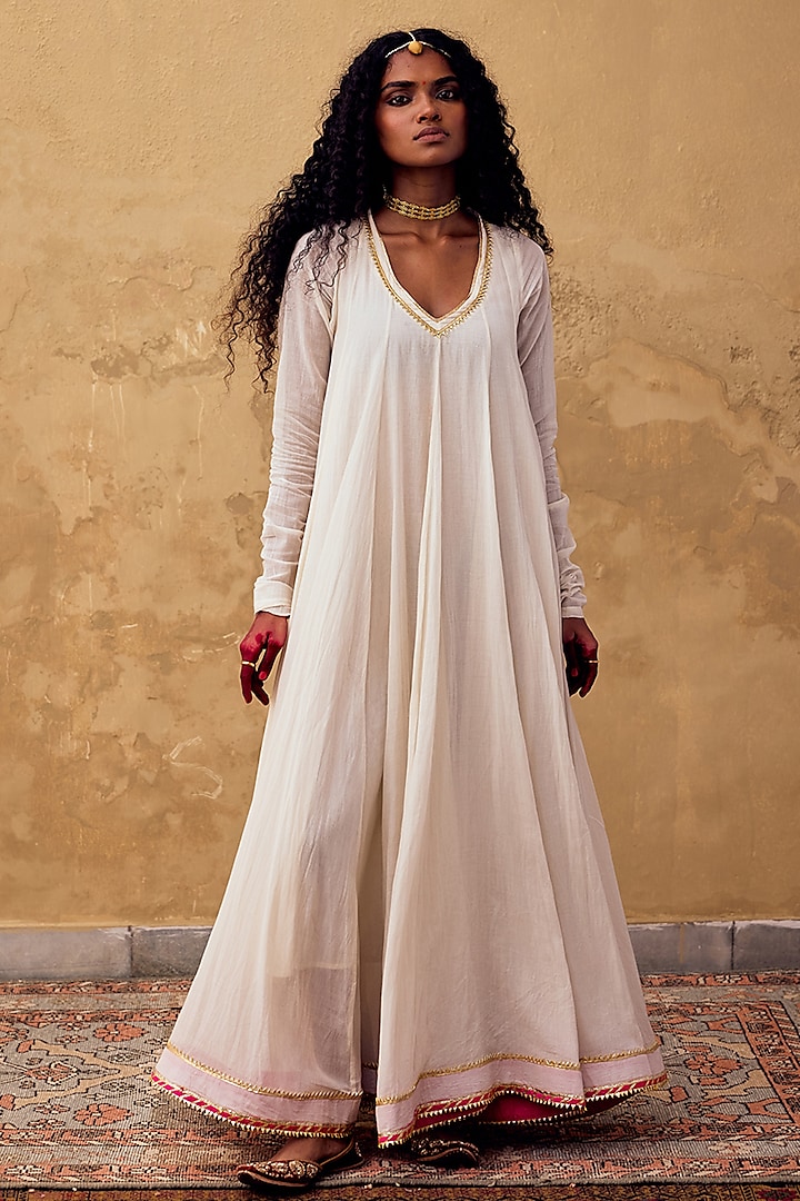 Off-White Soft Cotton Mul Maxi Dress by Khara Kapas at Pernia's Pop Up Shop