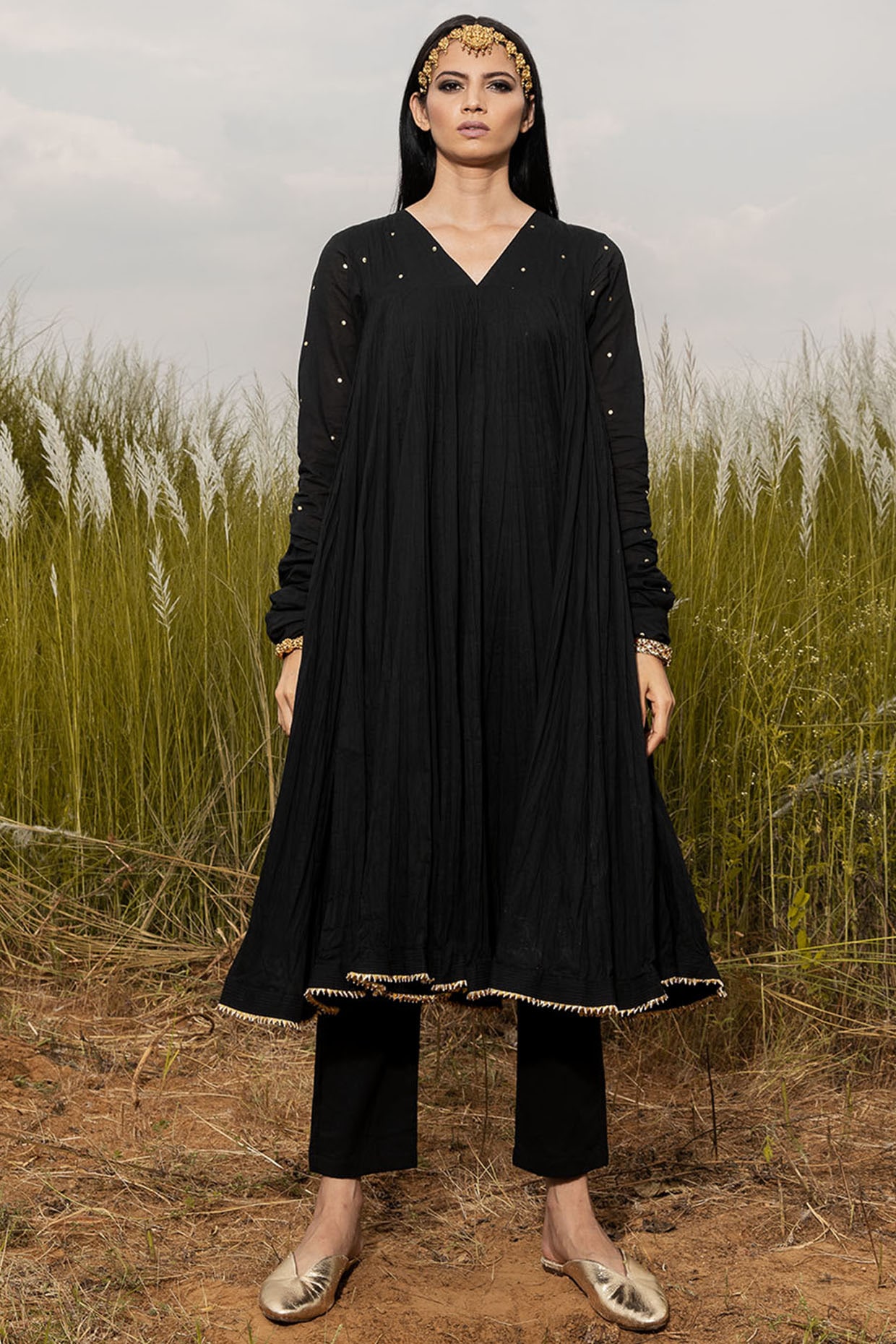 Black crepe solid straight kurta clearance