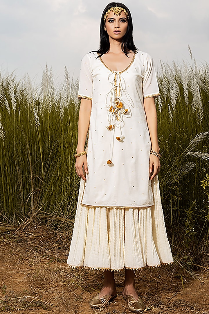 Ivory Kurta & Kurta Dress With Gota Detailing by Khara Kapas