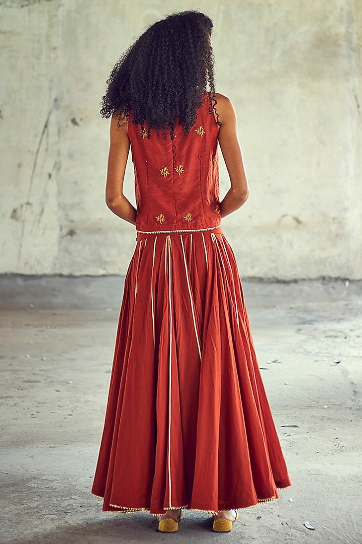 Red Embroidered Skirt Set by Khara Kapas at Pernia's Pop Up Shop