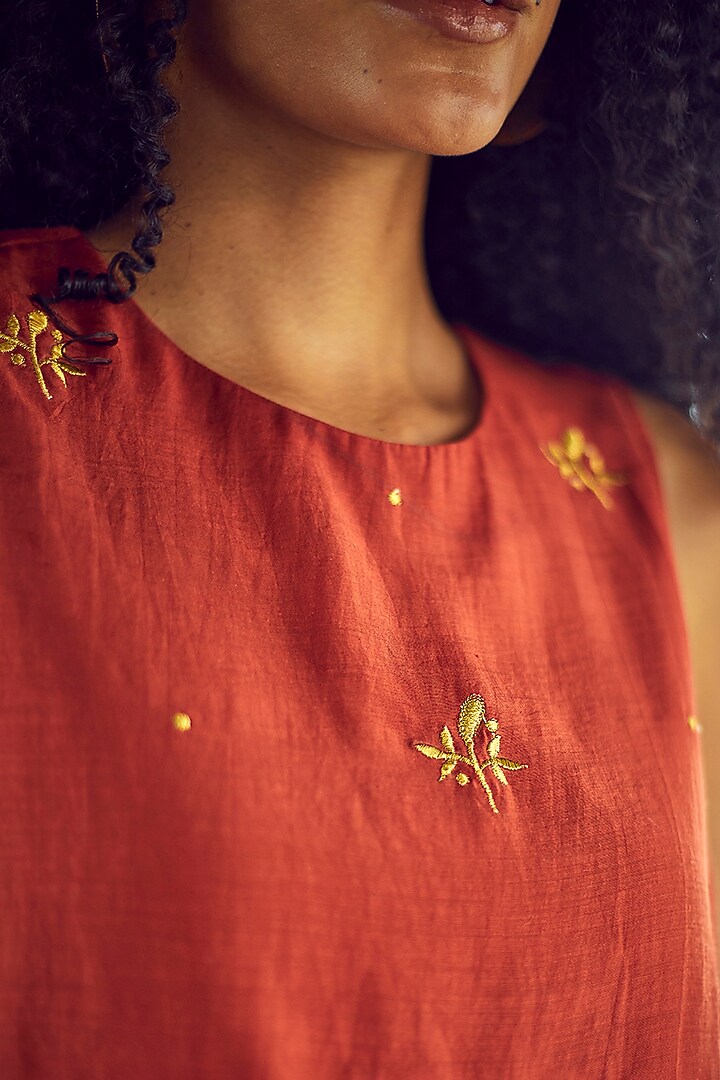 Red Embroidered Skirt Set by Khara Kapas at Pernia's Pop Up Shop