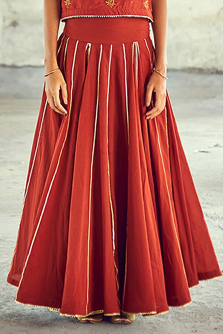 Red Embroidered Skirt Set by Khara Kapas at Pernia's Pop Up Shop