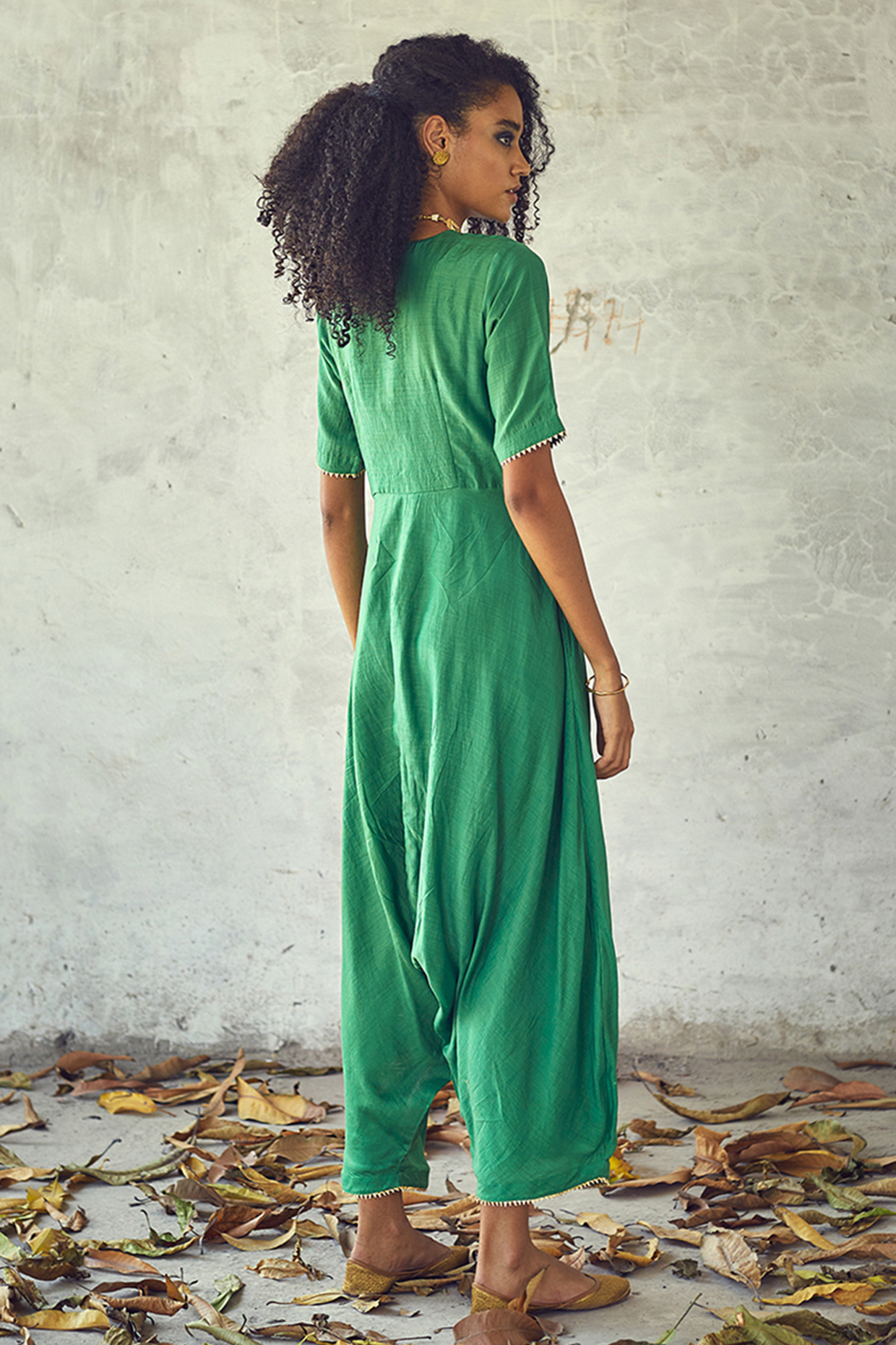 Green cotton jumpsuit discount
