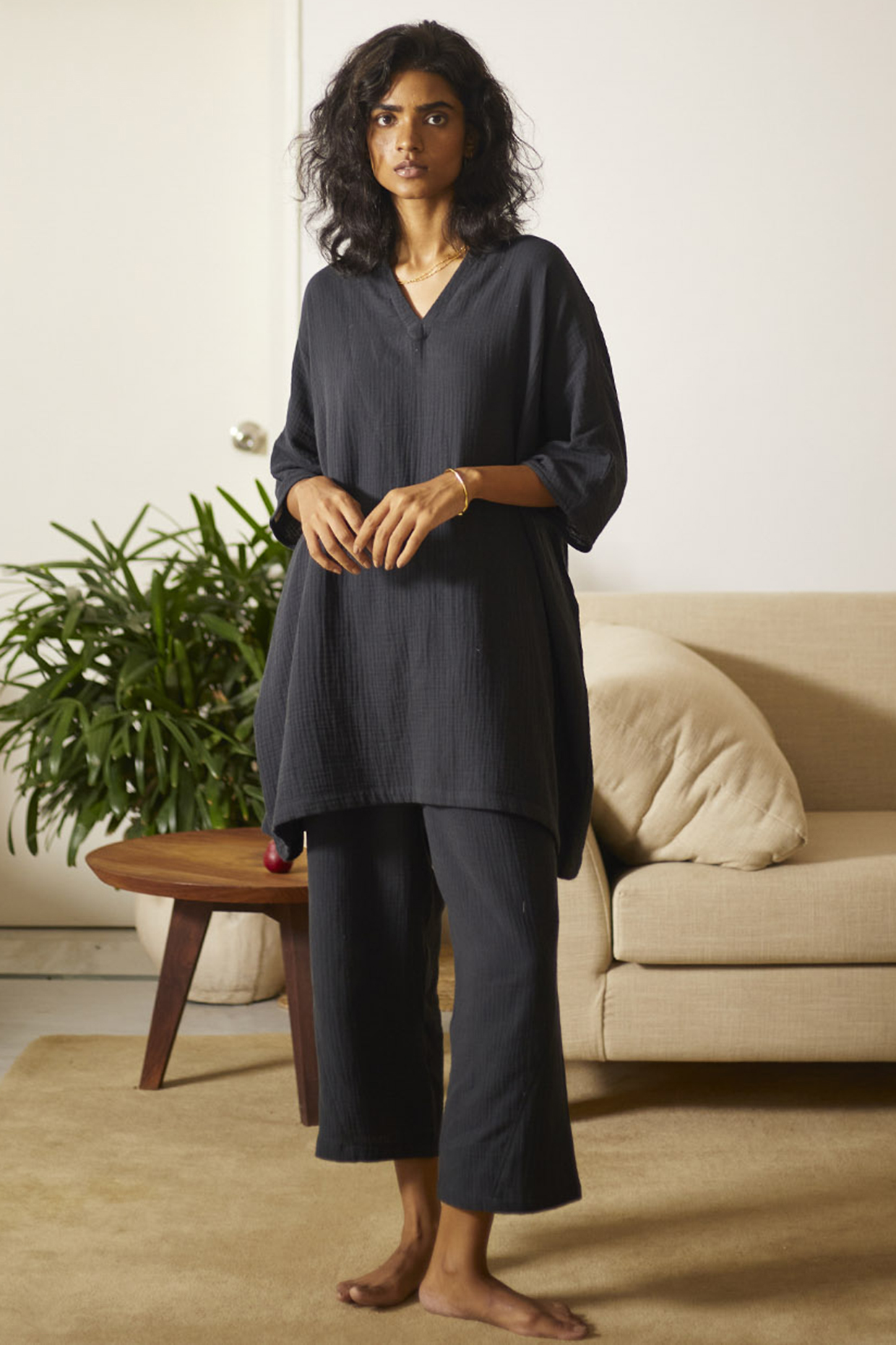 Charcoal Double Weave Cotton Co-Ord Set by Khara Kapas at Pernia's Pop Up Shop