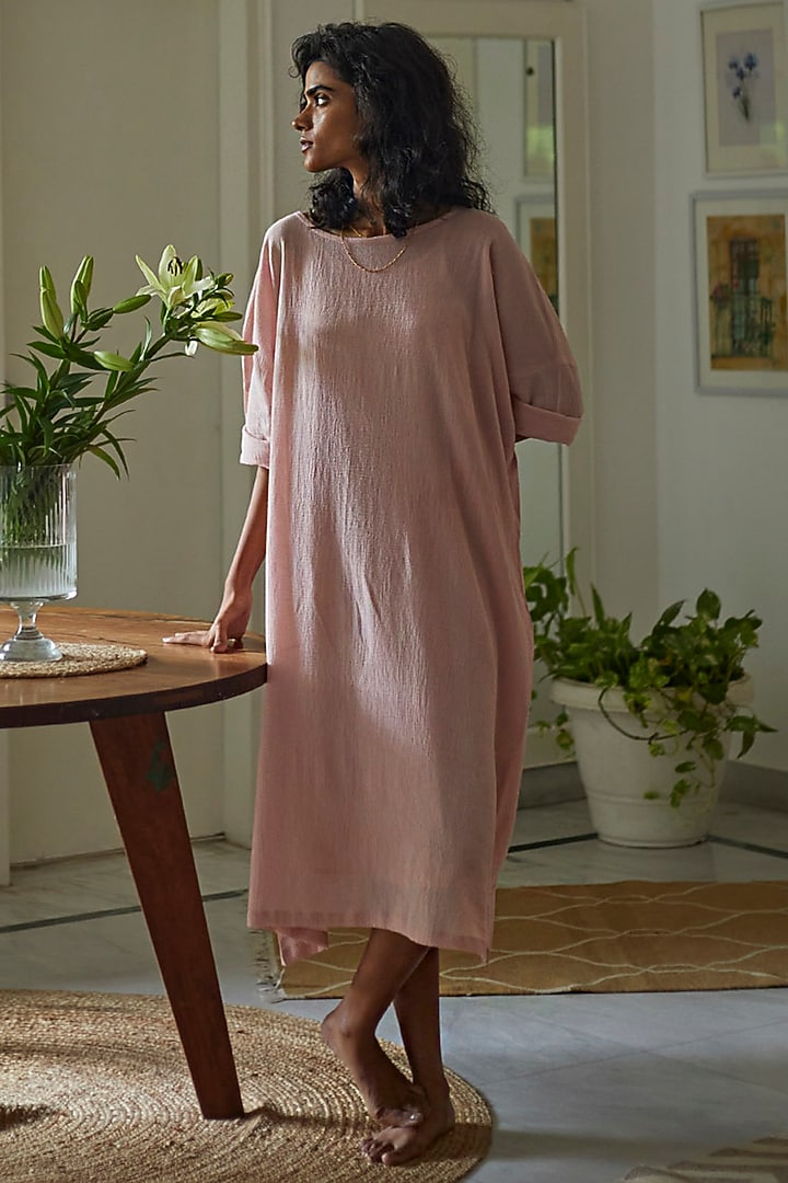 Dirty Pink Cotton Kaftan With Slip by Khara Kapas at Pernia's Pop Up Shop