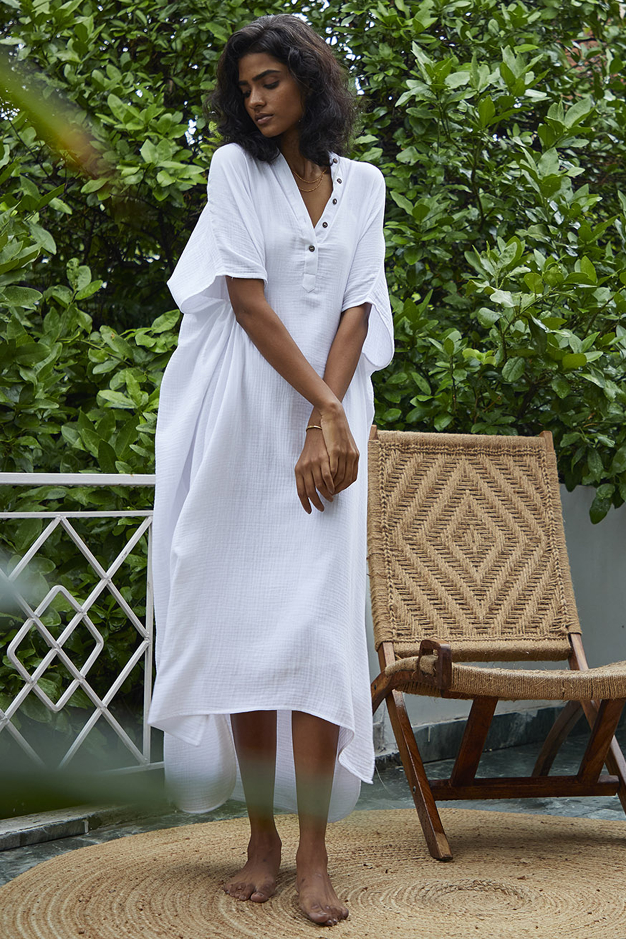 White Embellished Kaftan With Slip by Khara Kapas at Pernia's Pop Up Shop