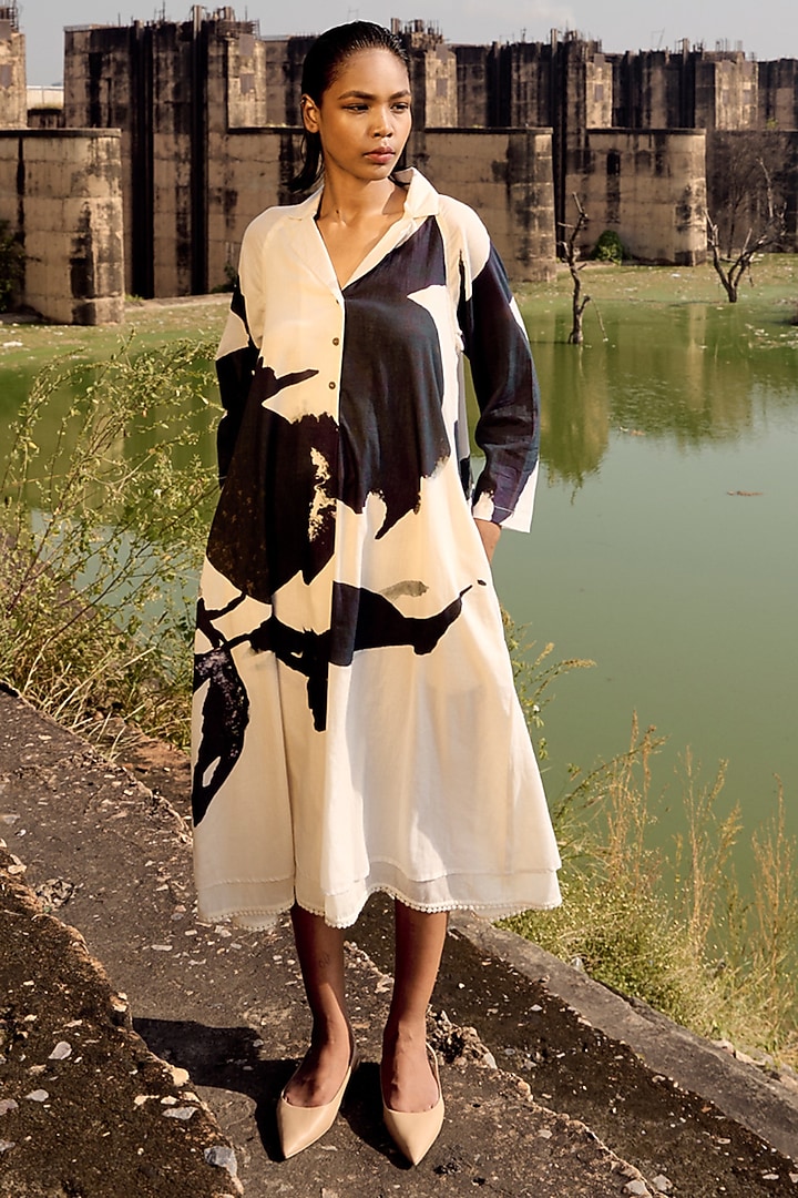 Off-White Mul Printed Summer Dress by Khara Kapas at Pernia's Pop Up Shop