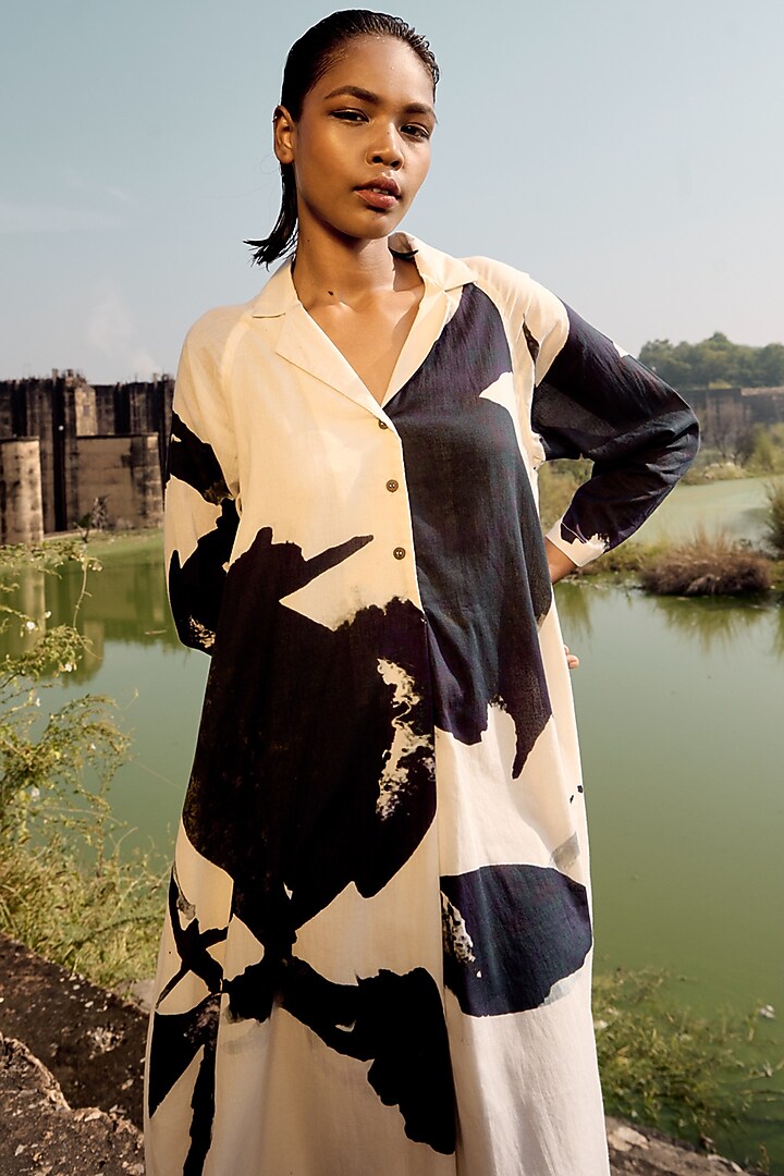 Off-White Mul Printed Summer Dress by Khara Kapas at Pernia's Pop Up Shop