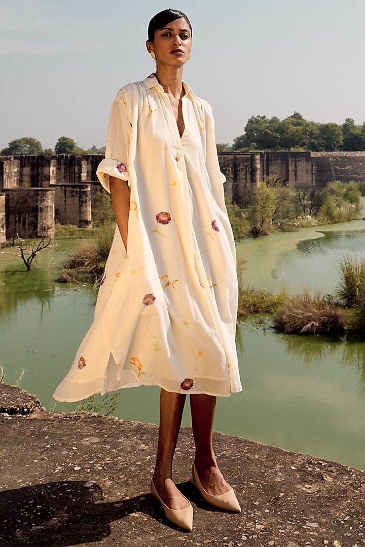 Off-White Mul Floral Printed Summer Dress by Khara Kapas at Pernia's Pop Up Shop
