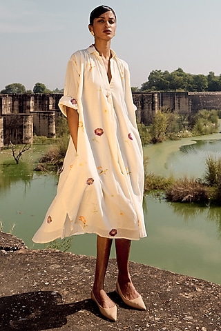 Off-White Mul Floral Printed Dress by Khara Kapas