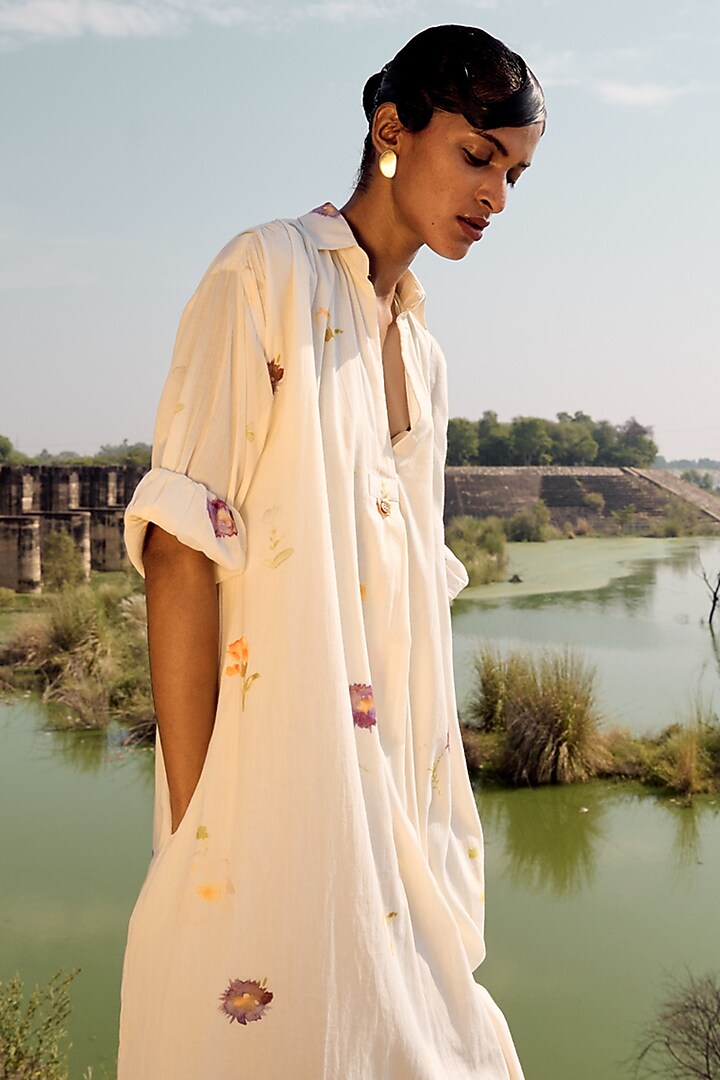 Off-White Mul Floral Printed Summer Dress by Khara Kapas at Pernia's Pop Up Shop