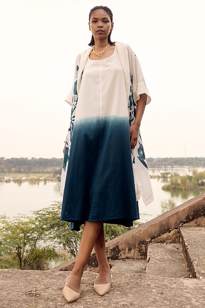 Off-White Mul Dip-Dyed Summer Dress With Overlay by Khara Kapas at Pernia's Pop Up Shop