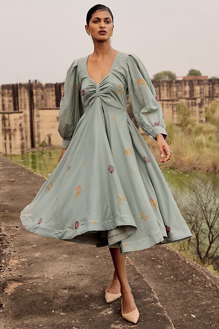 cadet blue dress JACKIE SCALLOP FLOWER SQUARE CADET BLUE MINI DRESS  Silk-kw.com