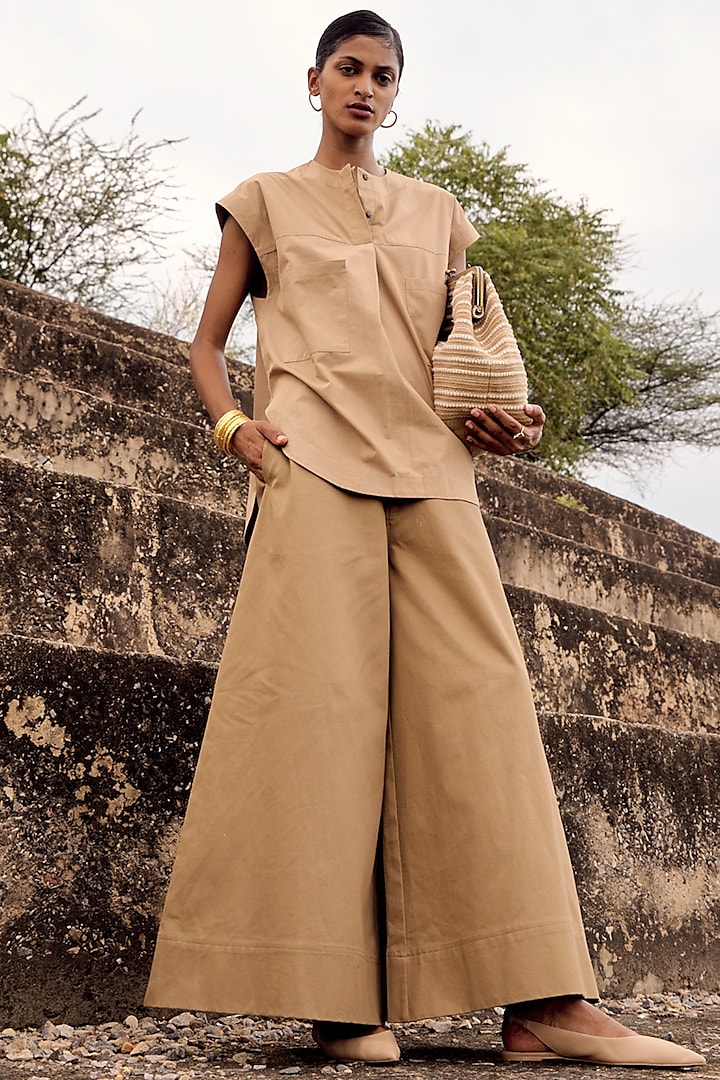 Khaki Twill Co-Ord Set by Khara Kapas at Pernia's Pop Up Shop