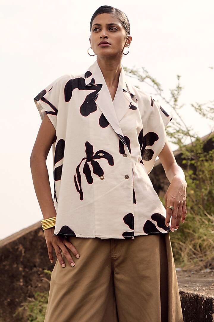 Off-White Mul Printed Top by Khara Kapas at Pernia's Pop Up Shop