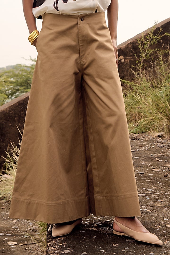 Khaki Tan Twill Trousers by Khara Kapas