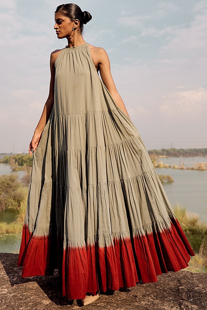 Cambridge Blue Mul Gathered Vacation Dress by Khara Kapas at Pernia's Pop Up Shop