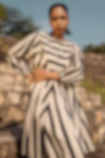 Black & White Mul Cotton Striped Dress by Khara Kapas at Pernia's Pop Up Shop