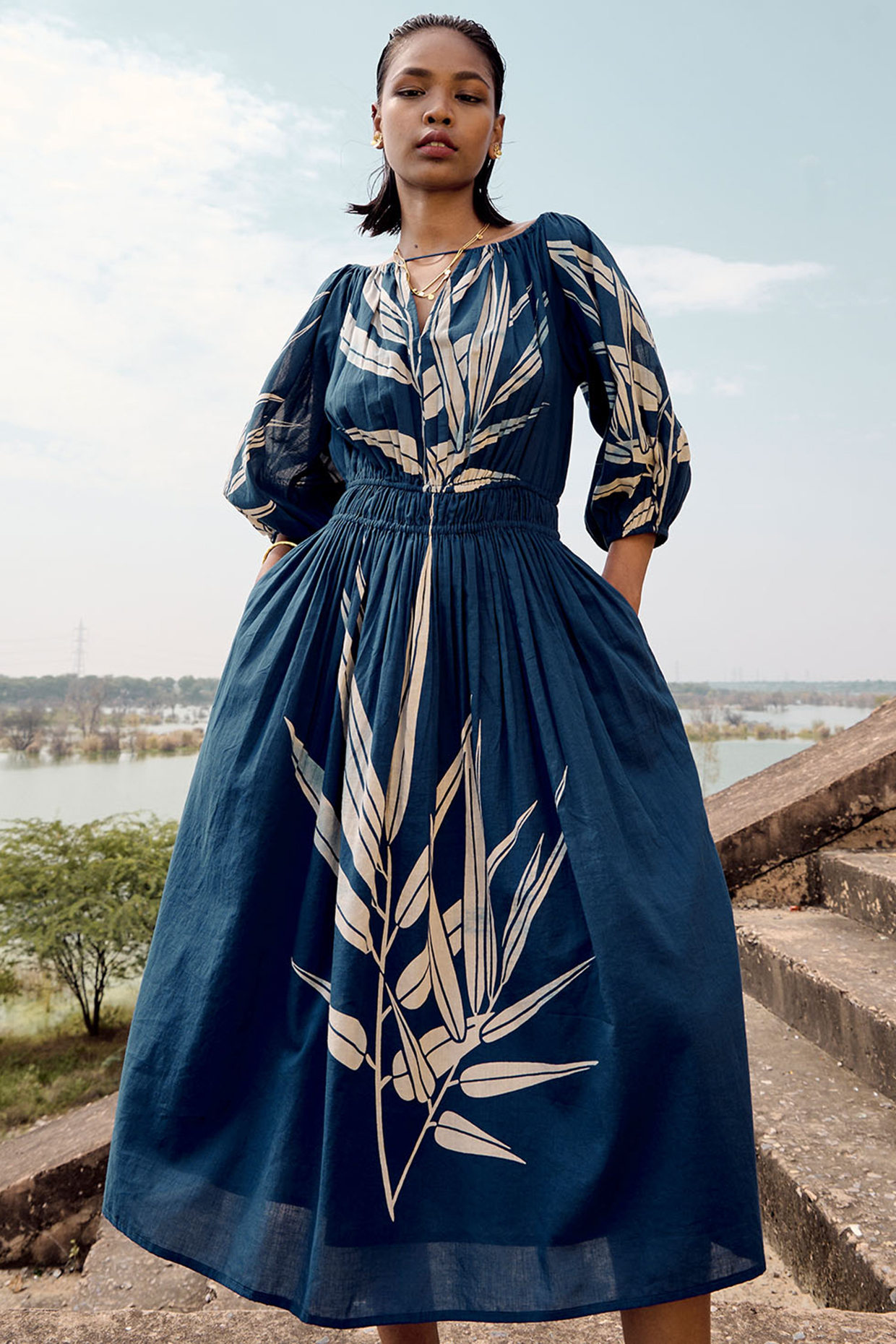 Navy blue bohemian dress sales
