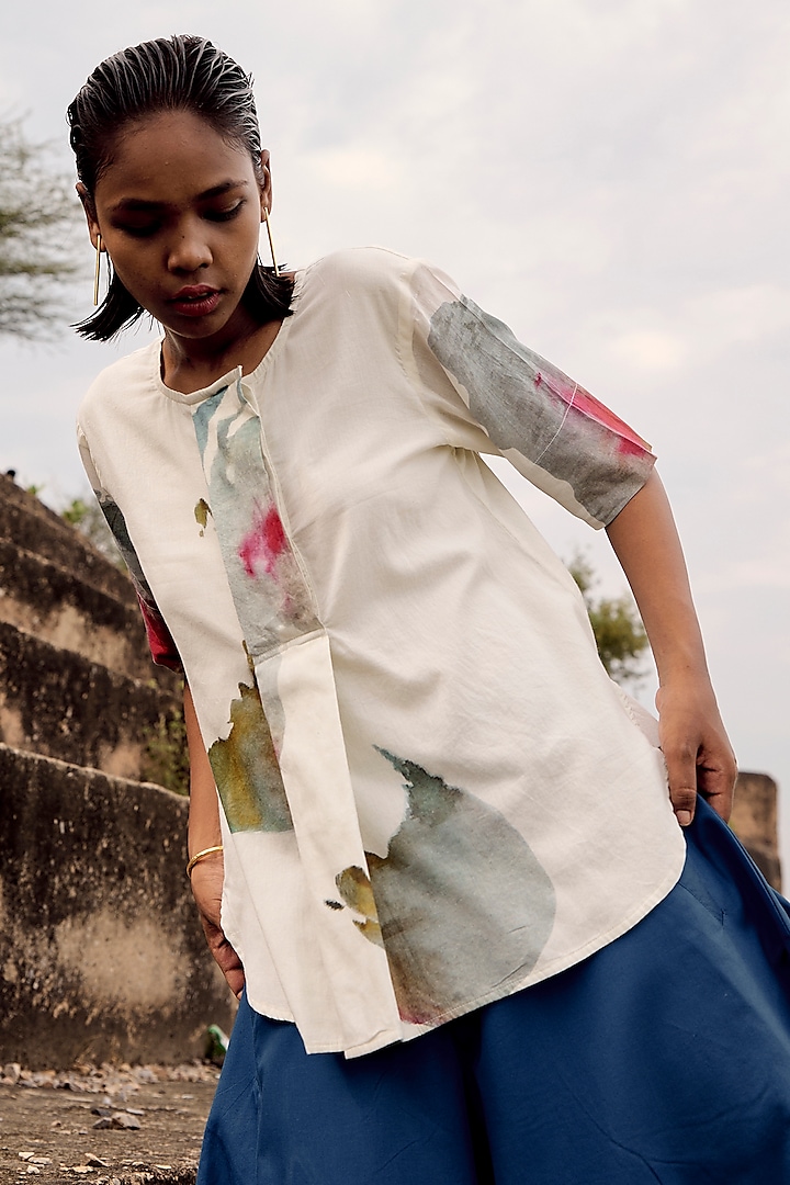 Off-White Mul Printed Top by Khara Kapas at Pernia's Pop Up Shop