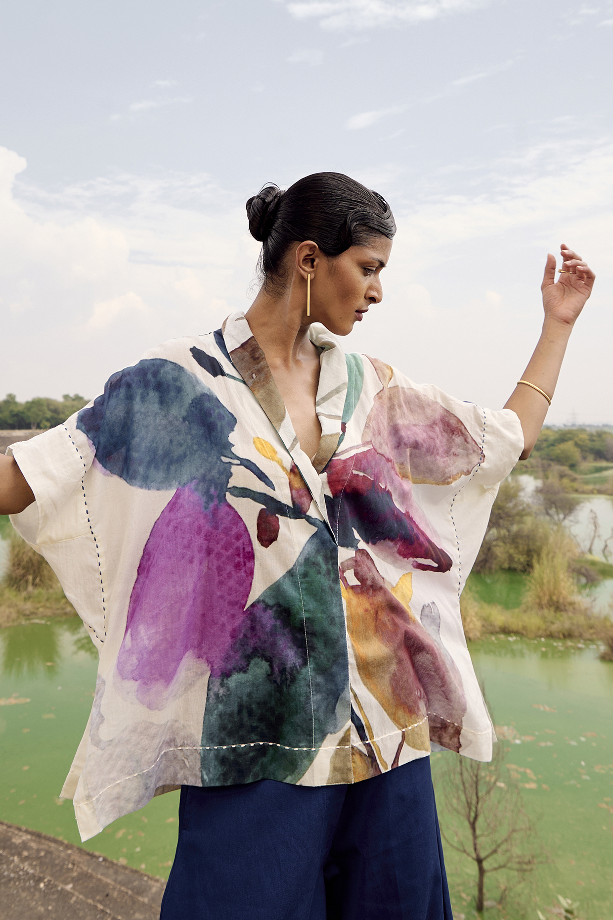 Off-White Mul Printed Tunic by Khara Kapas at Pernia's Pop Up Shop