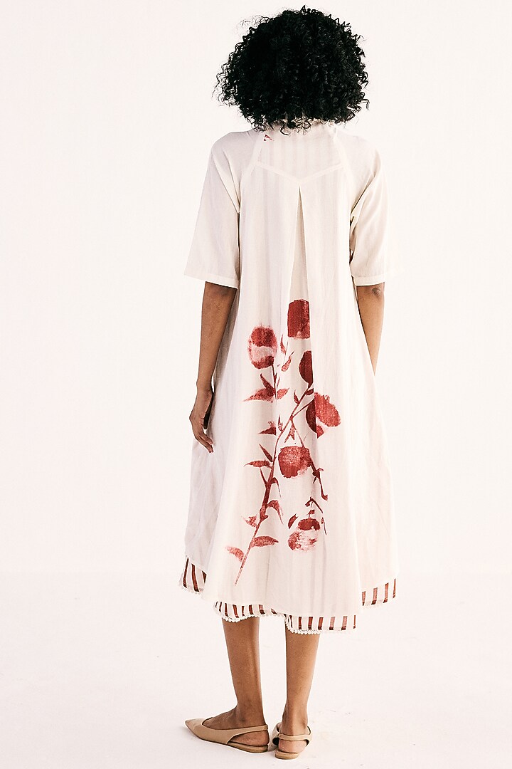 Off-White Cotton Mul Floral Art Printed Summer Dress by Khara Kapas at Pernia's Pop Up Shop