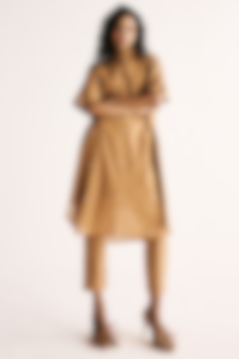 Sand Brown Cotton Mul Polka Dot Printed Co-Ord Set by Khara Kapas at Pernia's Pop Up Shop