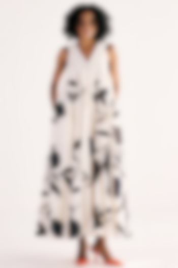 Off-White Cotton Mul Floral Art Printed Jumpsuit by Khara Kapas at Pernia's Pop Up Shop