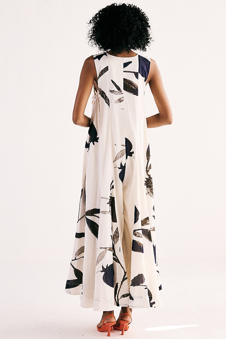 Off-White Cotton Mul Floral Art Printed Jumpsuit by Khara Kapas at Pernia's Pop Up Shop