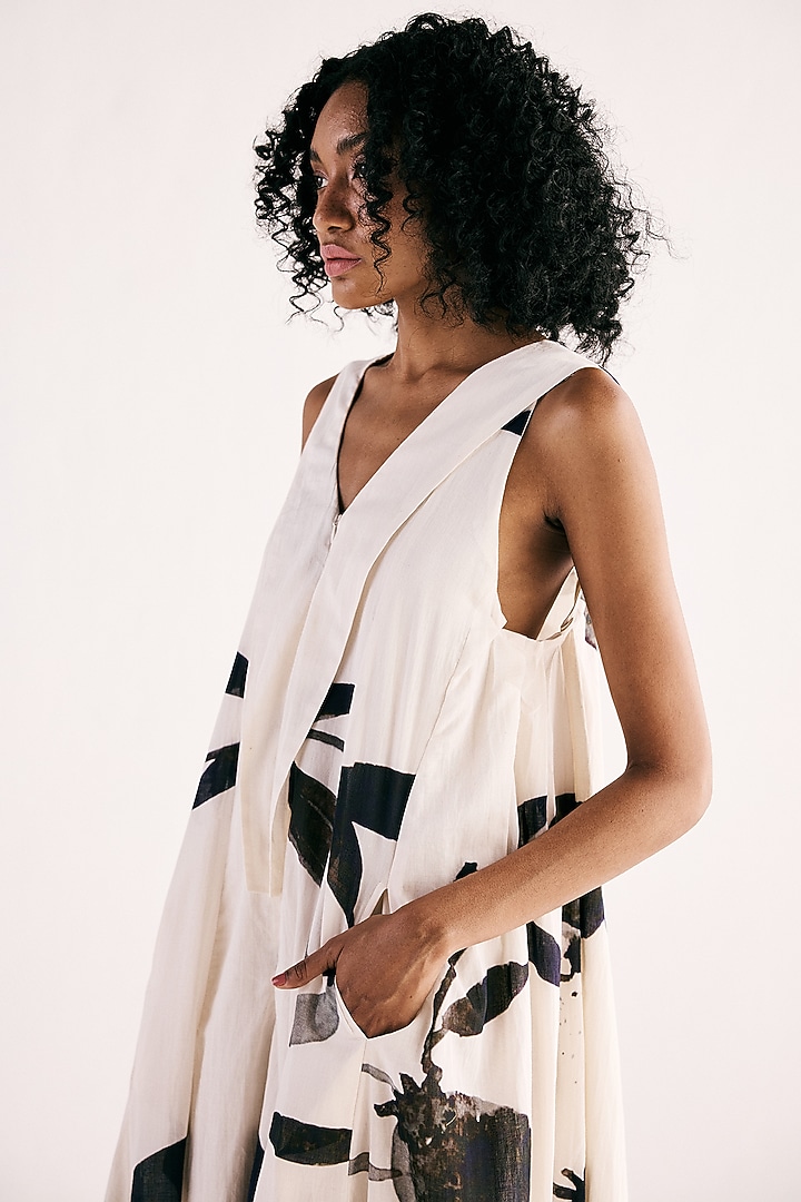 Off-White Cotton Mul Floral Art Printed Jumpsuit by Khara Kapas at Pernia's Pop Up Shop