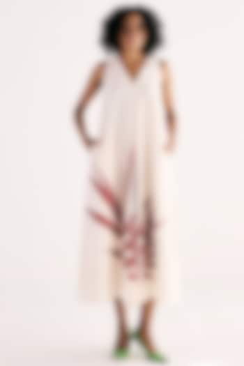 Off-White Cotton Mul Fern Printed A-line Jumpsuit by Khara Kapas at Pernia's Pop Up Shop