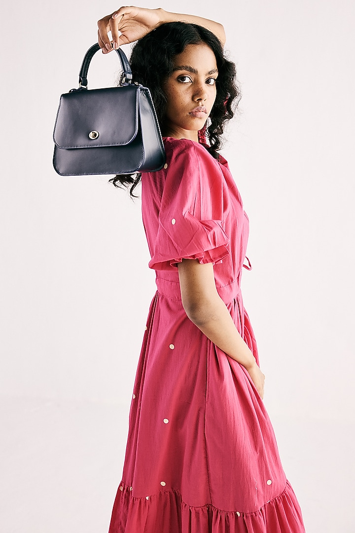 Hot Pink Cotton Mul Polka Printed Wrap Summer Dress by Khara Kapas at Pernia's Pop Up Shop
