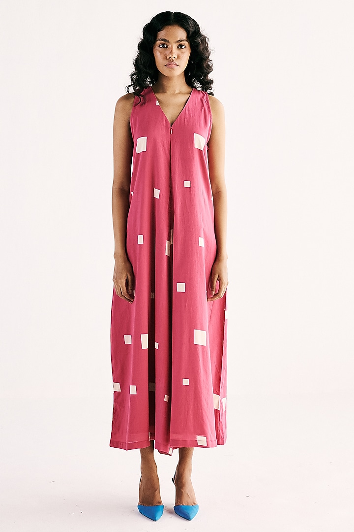 Pink Cotton Mul Printed Jumpsuit by Khara Kapas at Pernia's Pop Up Shop