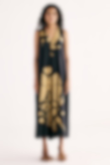 Black Soft Cotton Mul Floral Printed Jumpsuit by Khara Kapas at Pernia's Pop Up Shop