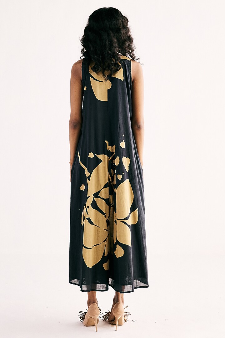 Black Soft Cotton Mul Floral Printed Jumpsuit by Khara Kapas at Pernia's Pop Up Shop