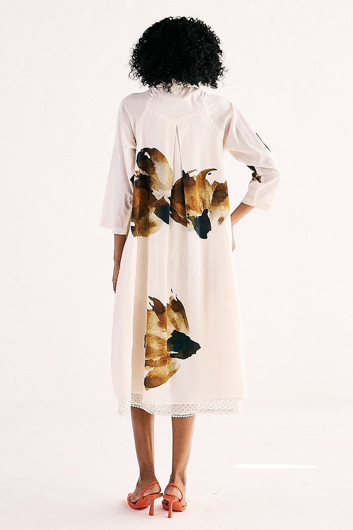 Off-White Cotton Mul Floral Art Printed Summer Dress by Khara Kapas at Pernia's Pop Up Shop