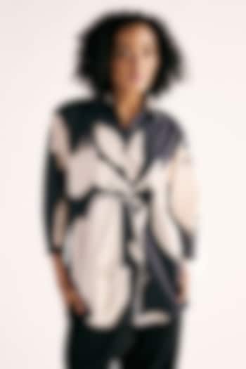 Black Cotton Mul Floral Printed Shirt by Khara Kapas at Pernia's Pop Up Shop