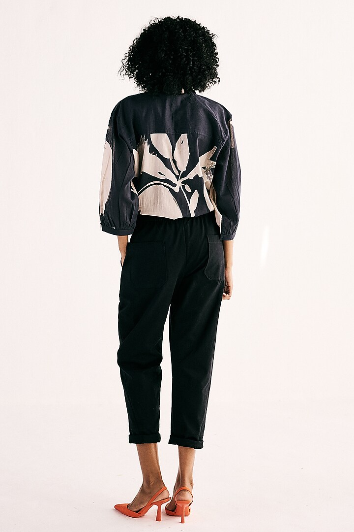 Black Cotton Mul Floral Printed Shirt by Khara Kapas at Pernia's Pop Up Shop