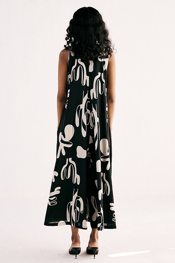 Black Cotton Mul Printed A-line Jumpsuit by Khara Kapas at Pernia's Pop Up Shop