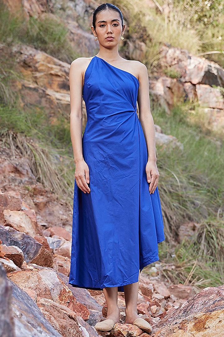 Electric Blue Cotton Poplin Dress by Khara Kapas